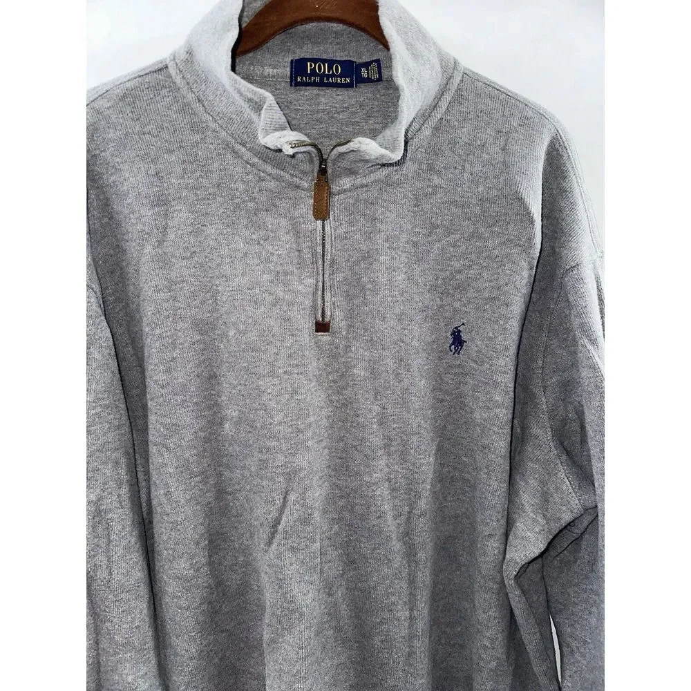 Polo Ralph Lauren Gray Sweater Mens‎ Size XL 1/4 Zip 100% Cotton
